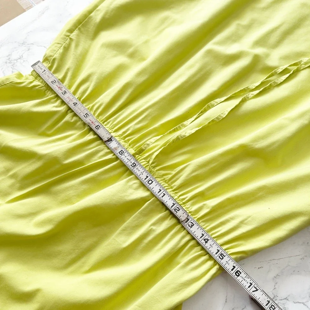 LOFT Cotton Glowing Lime Yellow Halter Midi Dress Drawstring Waist Size Medium